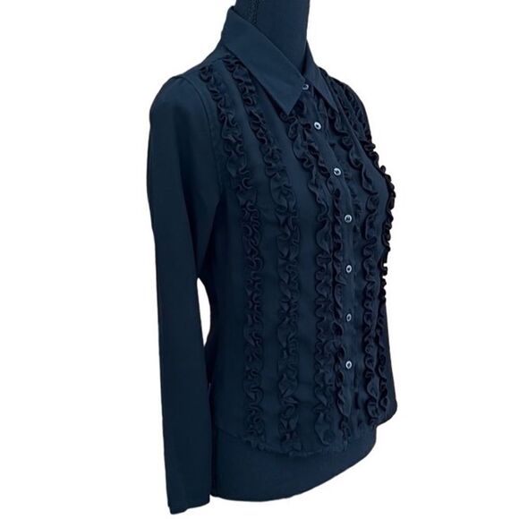 Tommy Hilfiger black button front ruffle blouse size M - Picture 5 of 6